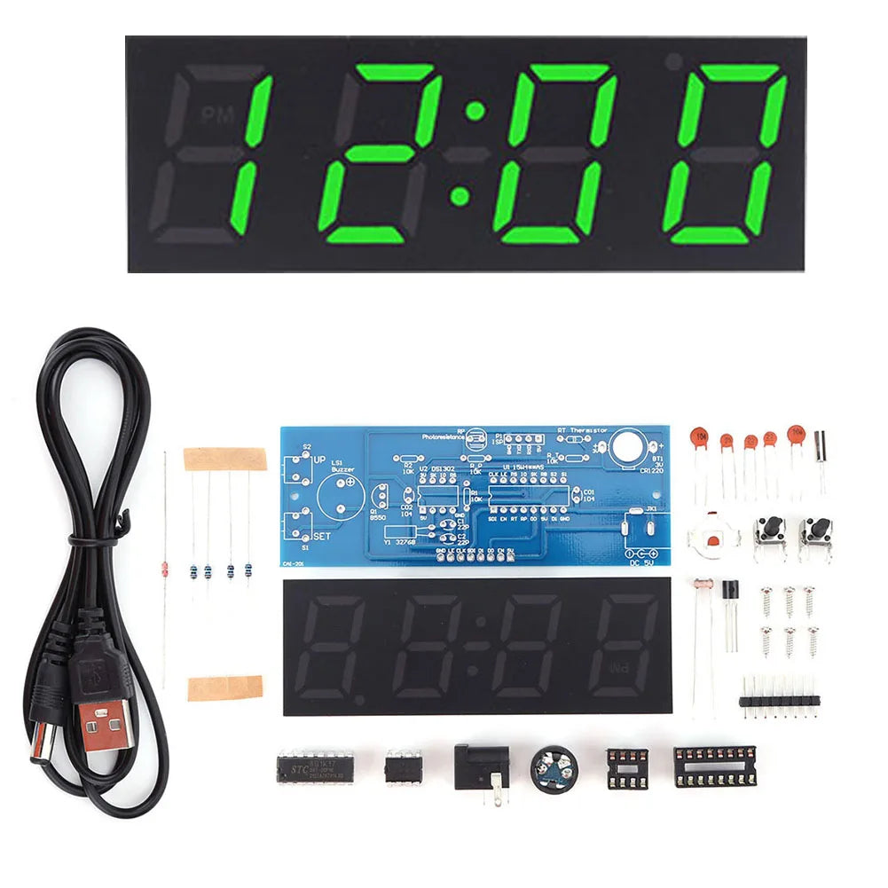 Colorful DIY Digital Clock Kit Display Date Week Temperature Alarm Soldering Project Learning Practice Solder Diy Electronic Kit