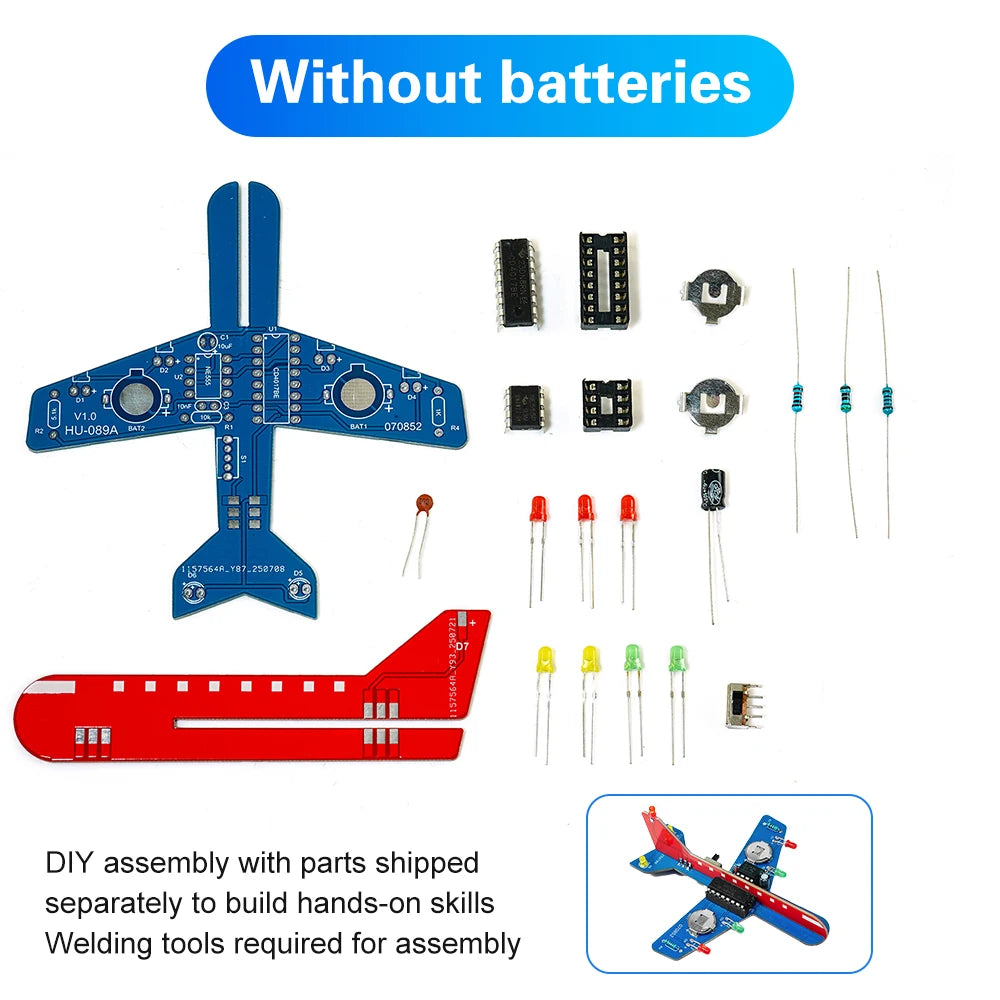 Electronic Small Airplane Flash 7 LED Flow Light Circuit Making Kit NE555+CD4017 DIY Welding Practice Parts Red/Green/Yellow