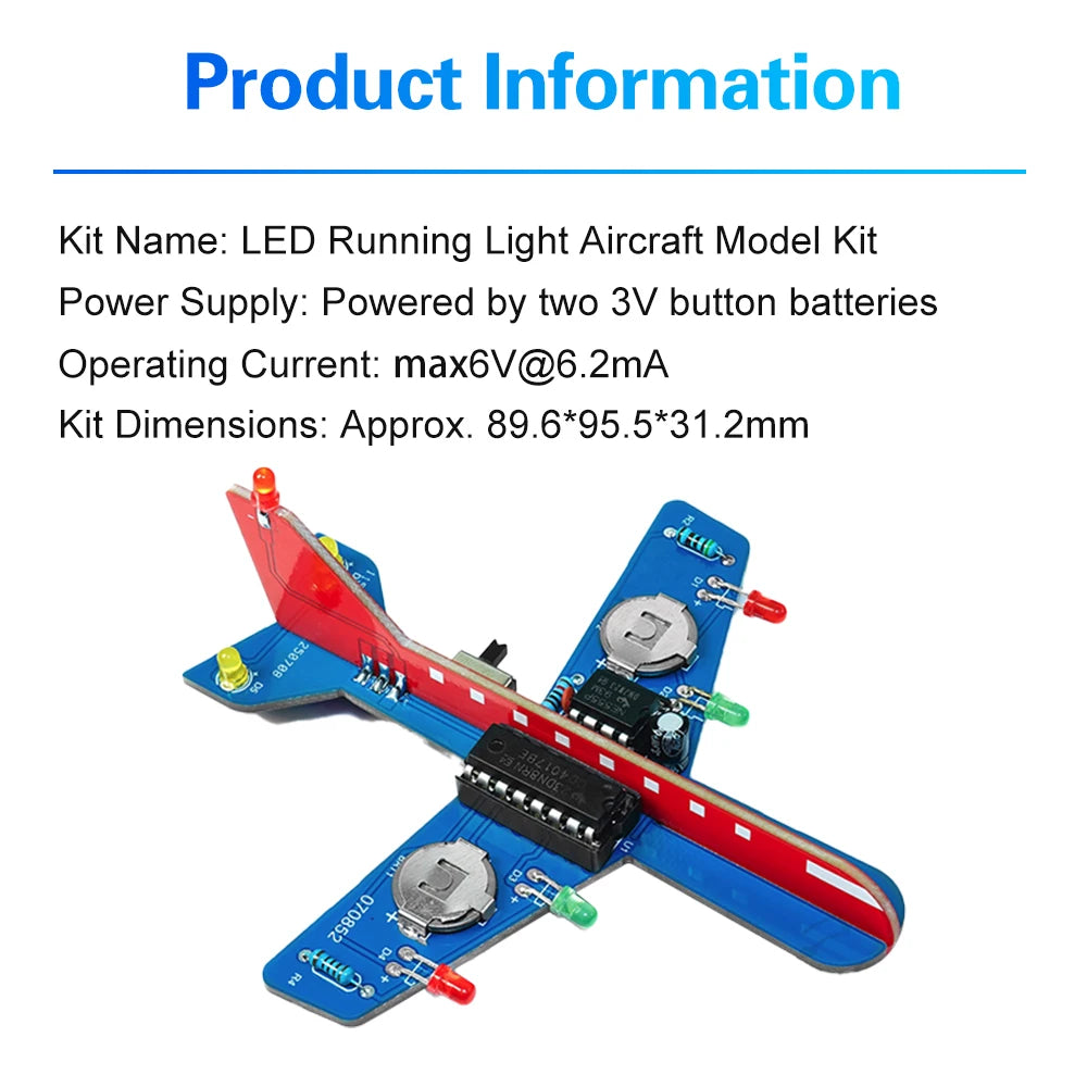 Electronic Small Airplane Flash 7 LED Flow Light Circuit Making Kit NE555+CD4017 DIY Welding Practice Parts Red/Green/Yellow