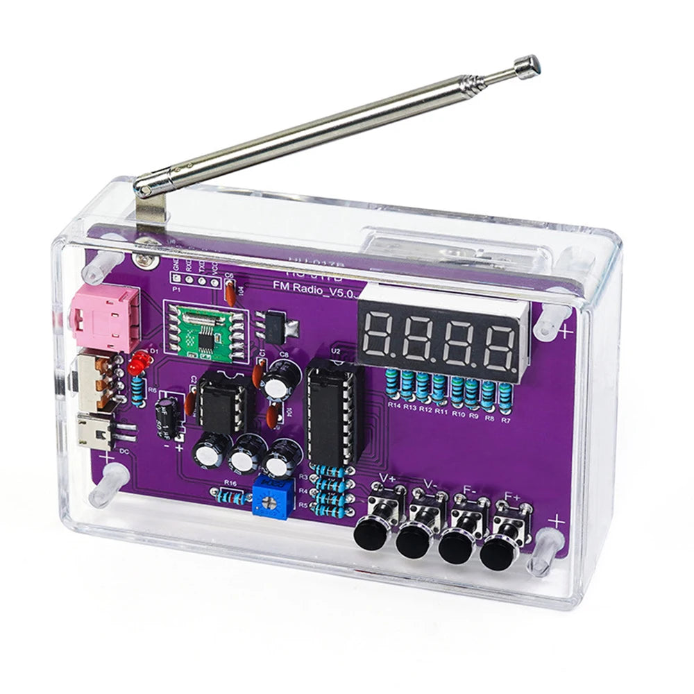DIY FM Radio Electronic Kit Adjustable Frequency 87-108MHz Digital Display Soldering Project Practice Solder RDA5807S