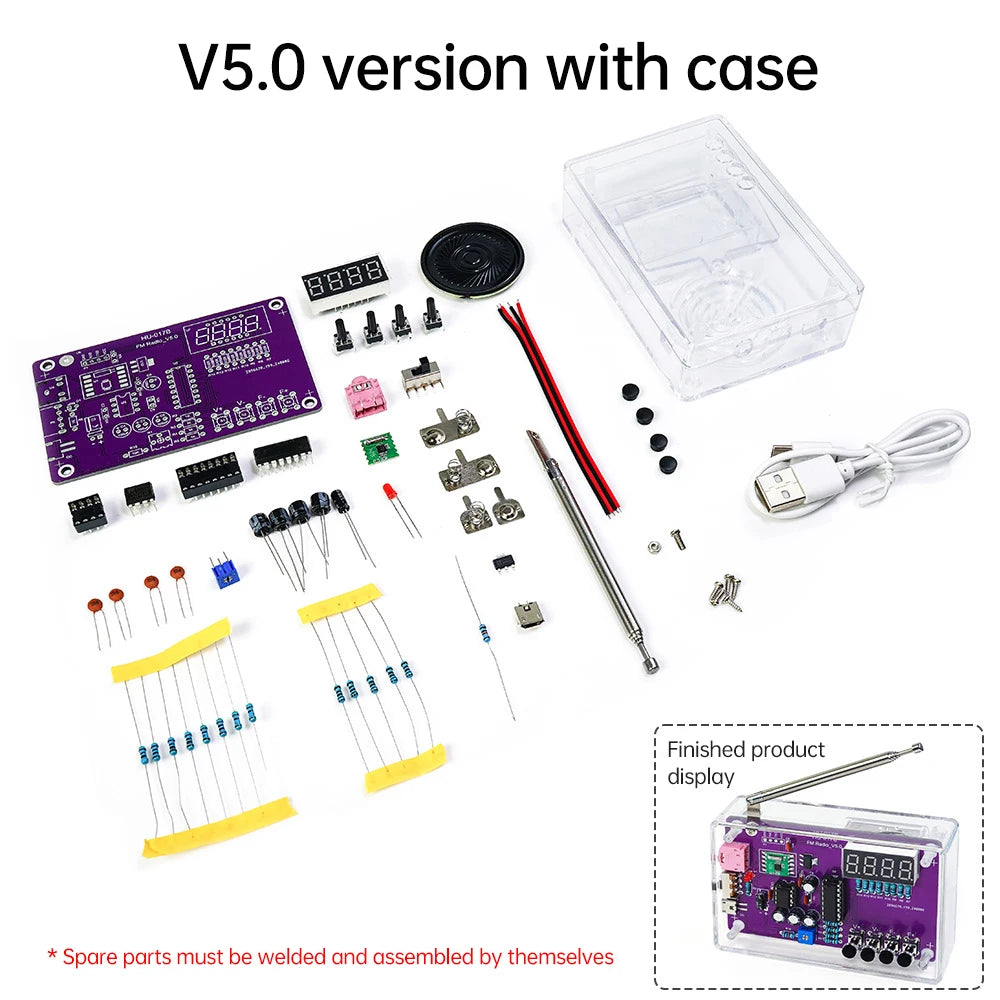 DIY FM Radio Electronic Kit Adjustable Frequency 87-108MHz Digital Display Soldering Project Practice Solder RDA5807S