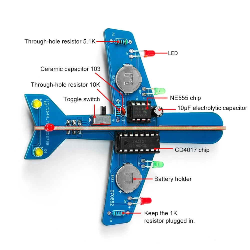 Electronic Small Airplane Flash 7 LED Flow Light Circuit Making Kit NE555+CD4017 DIY Welding Practice Parts Red/Green/Yellow