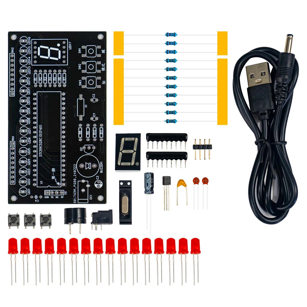 DIY LED Music Flowing Light Electronic Kit Adjustable Speed Multi Form Adjustable STC89C52RC PCB Soldering DIY Practice Kit DC5V
