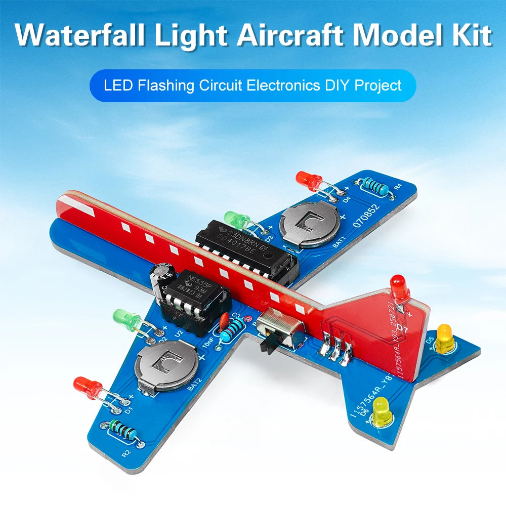 Electronic Small Airplane Flash 7 LED Flow Light Circuit Making Kit NE555+CD4017 DIY Welding Practice Parts Red/Green/Yellow